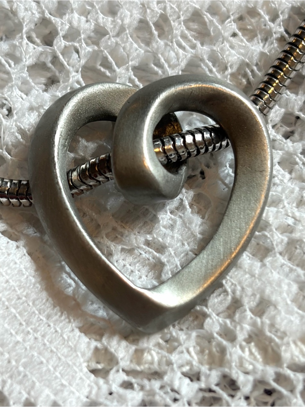 ❤️Vintage Vendome Silver-Tone Interlocking Heart Snake Chain Necklace 1970s❤️
